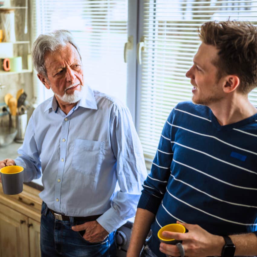 older man telling young relative I just don't need that to be happy