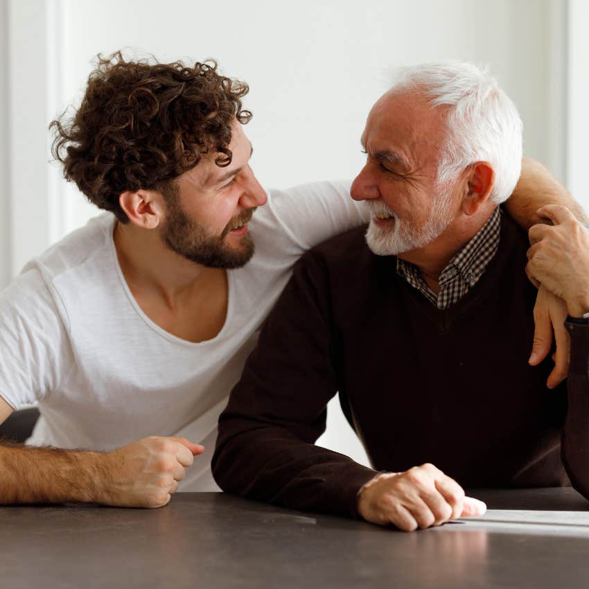 encouraging father with his grown son