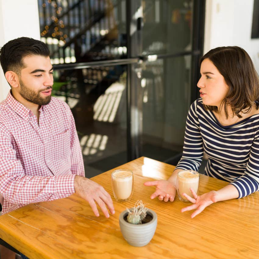 woman with high emotional intelligence letting date know he must be finished with his ex