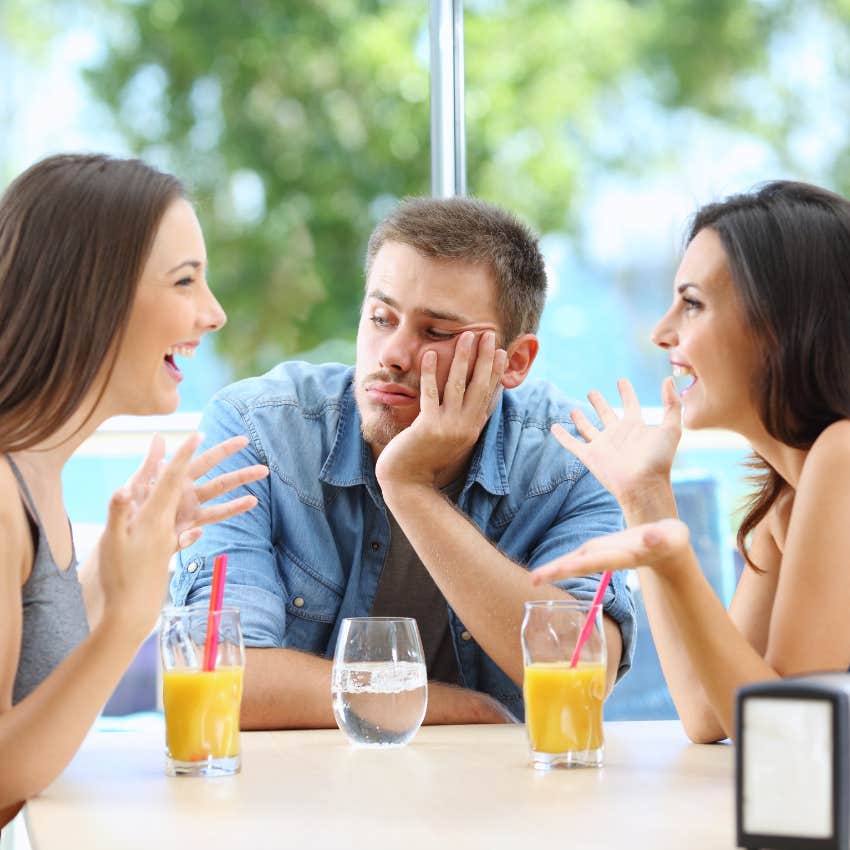 intellectually confident man talking to really practical people