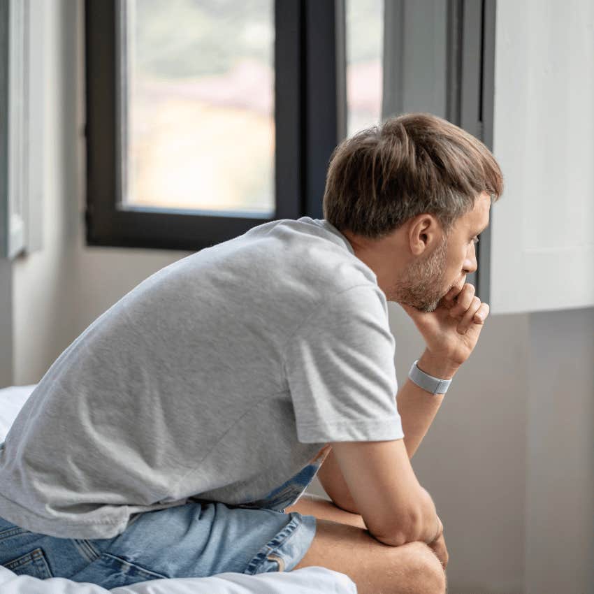 struggling young man avoiding possible ordeals