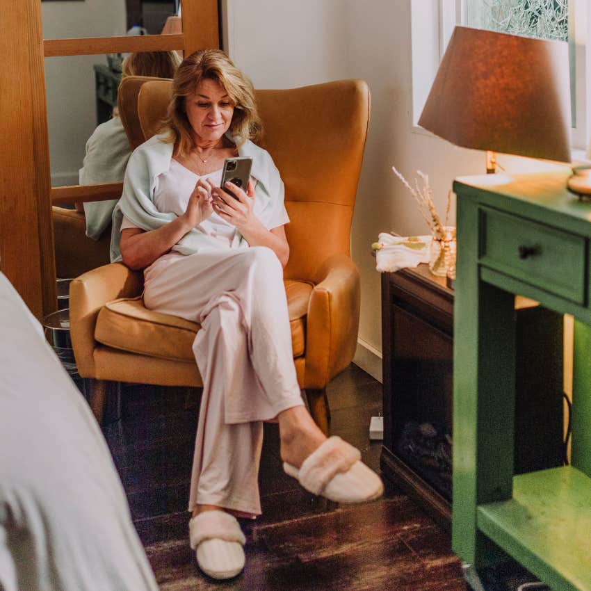 woman relaxing in comfortable clothes at home after work