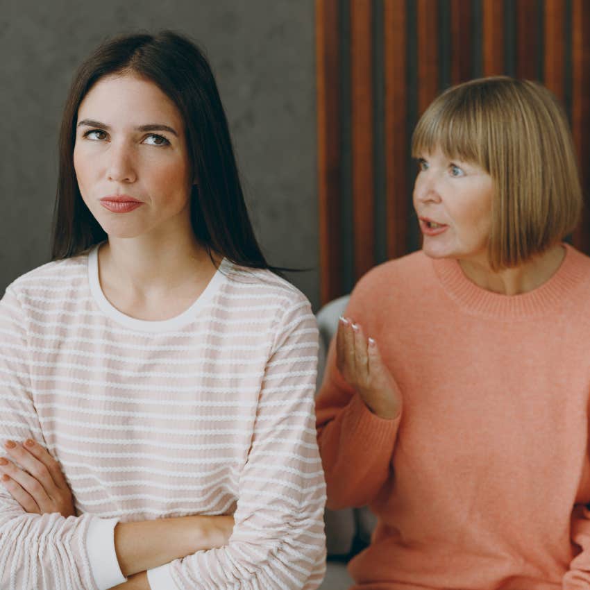 gen Z woman setting boundaries telling mom no to family gathering