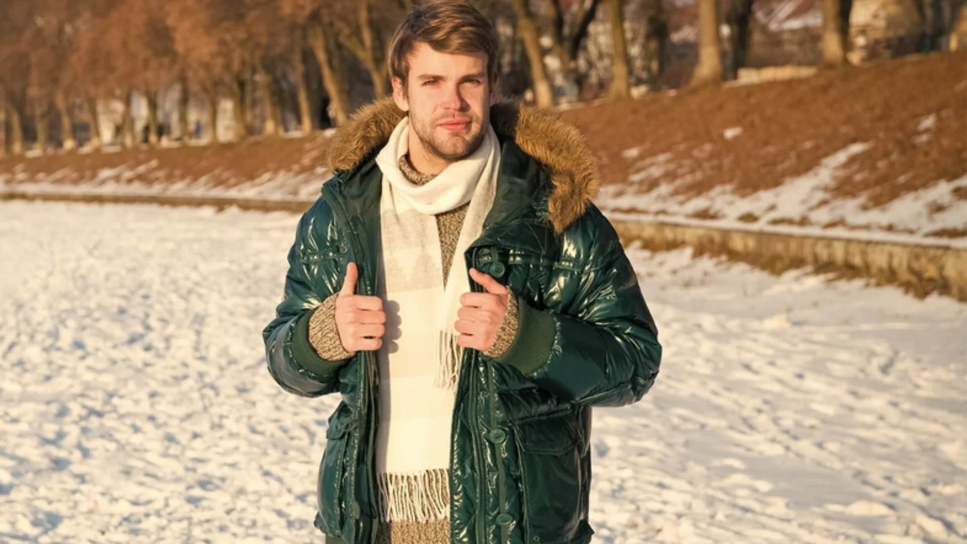 insecure man in winter wearing lots of layers