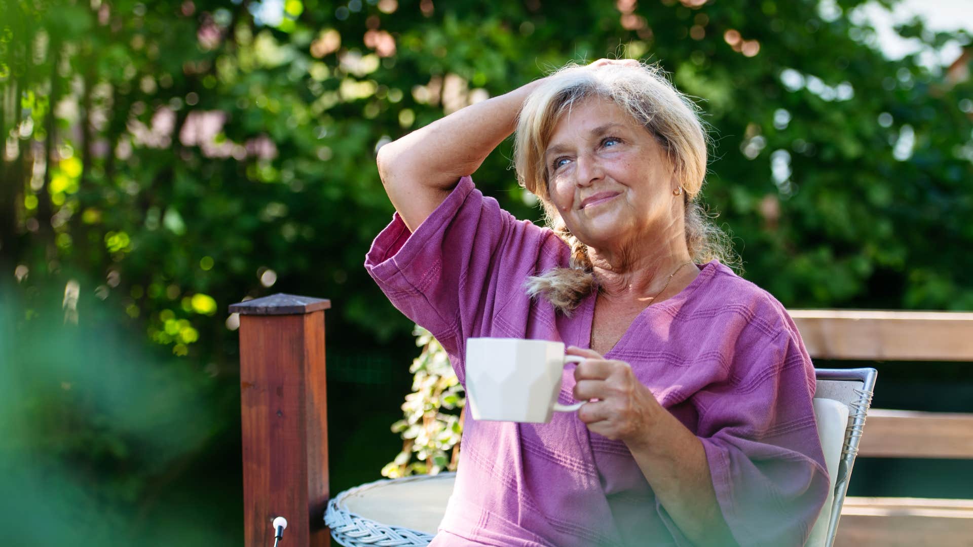 mature woman with mental and emotional integrity enjoying a slow morning without explaining herself
