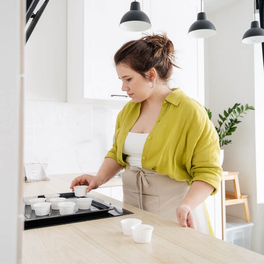 self-sufficient woman baking who grew up being told she was wise beyond her years