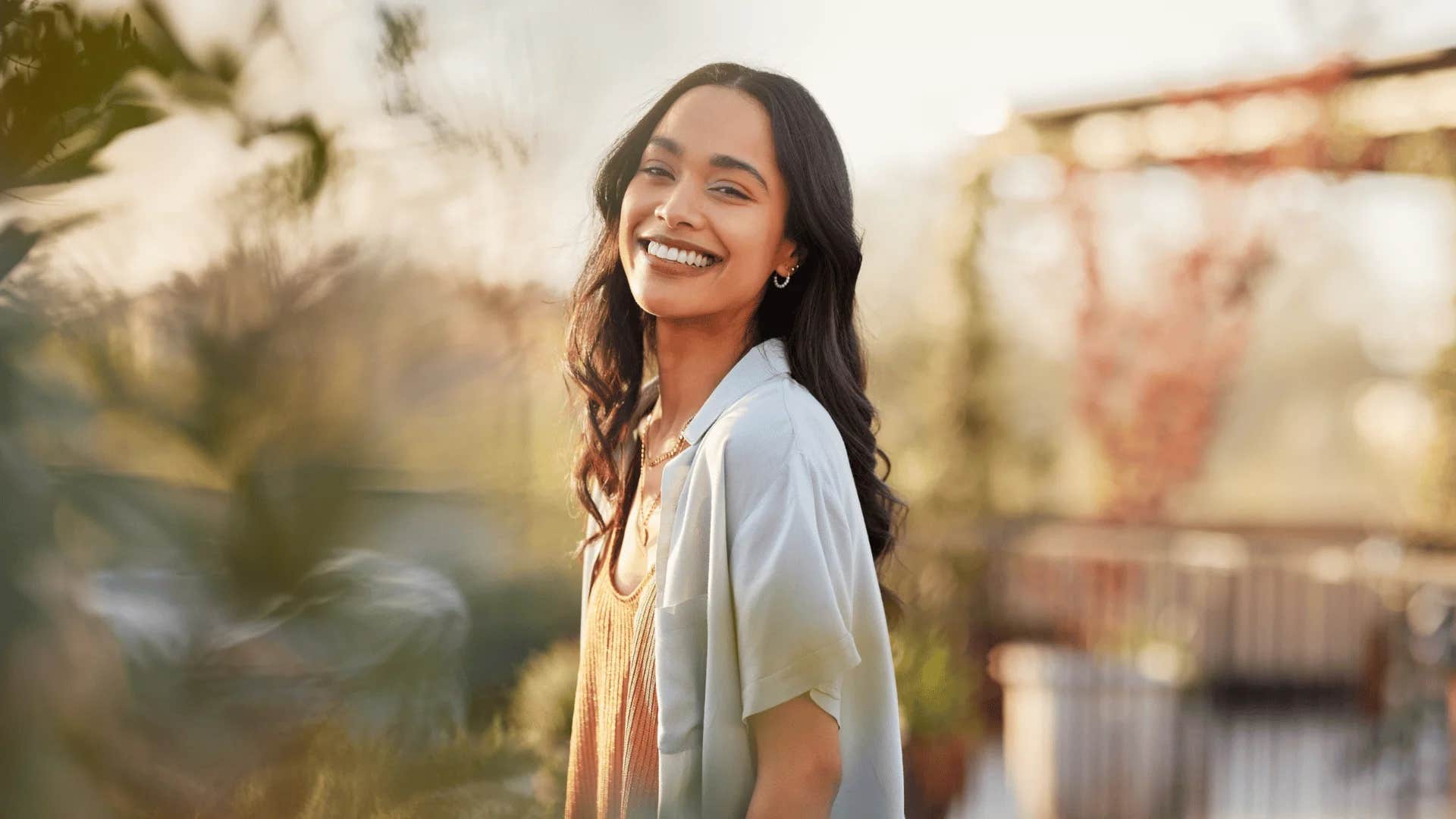 smiling woman choosing herself