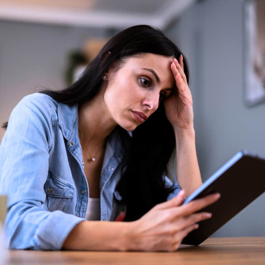 unhappy woman too focused on self-improvement reading at home