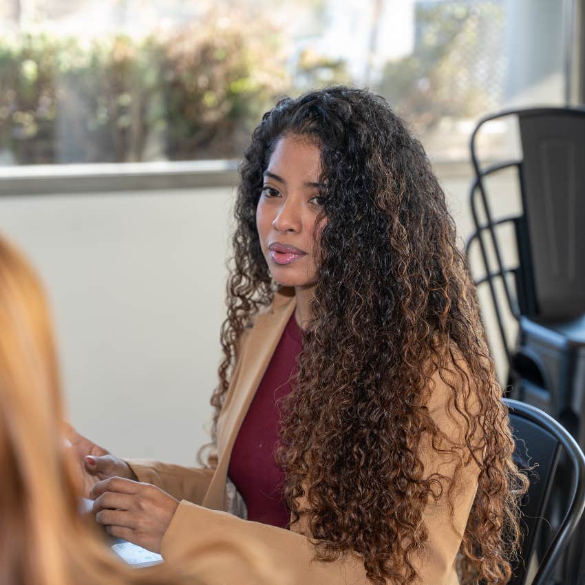 gen z employee annoyed her colleague is telling her to circle back