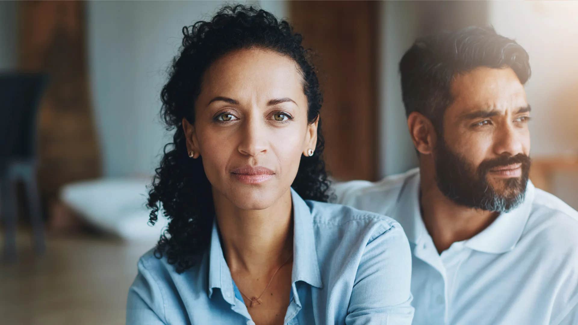 woman who isn't actually happy with man saying i wouldn't survive without you