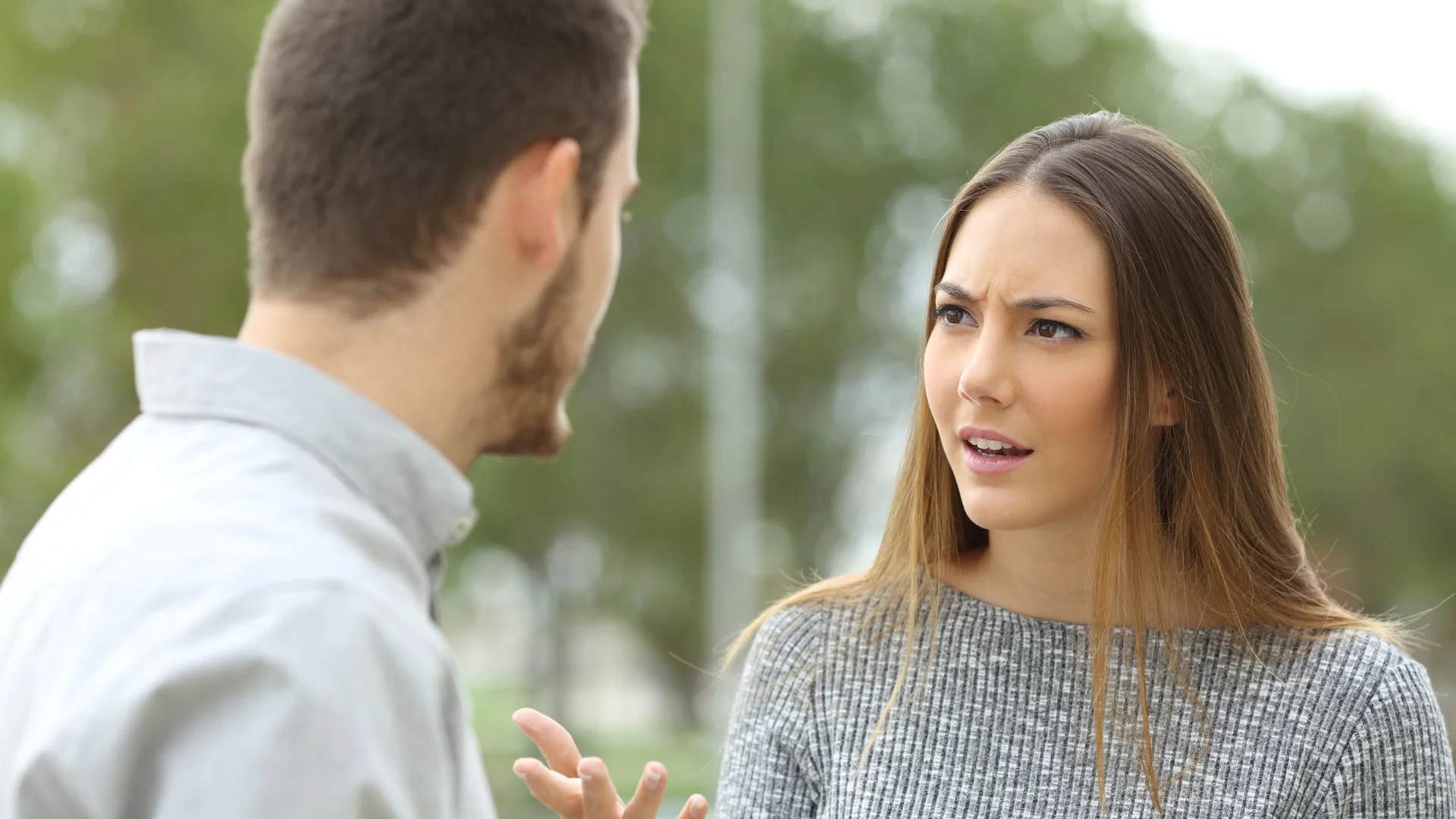 deeply selfish man telling woman you owe me