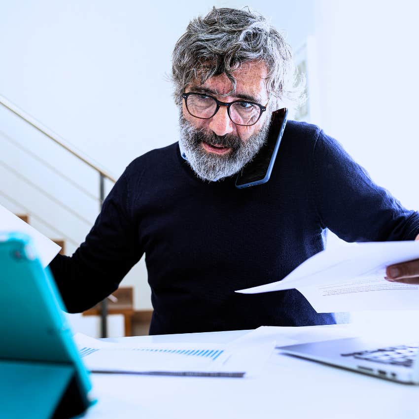 deeply stressed man at work saying I just have to make it to...