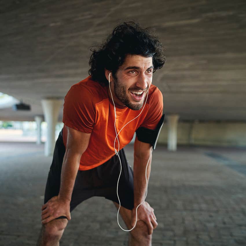 man who is meant to do big things in life not giving up when he's tired while training for marathon