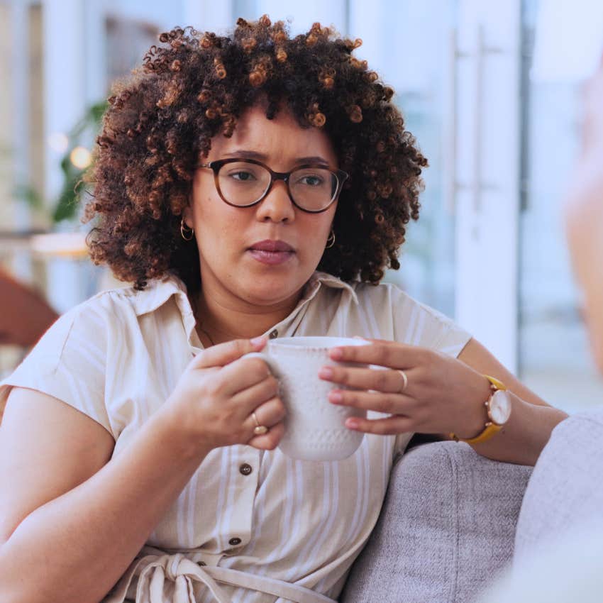 respected woman telling friend I'm sorry for that offering compassion