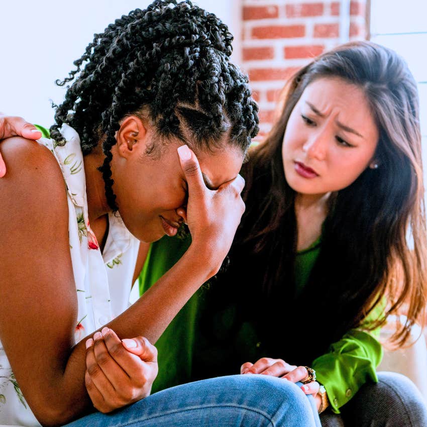 empathetic woman anticipating her friend's needs comforting her