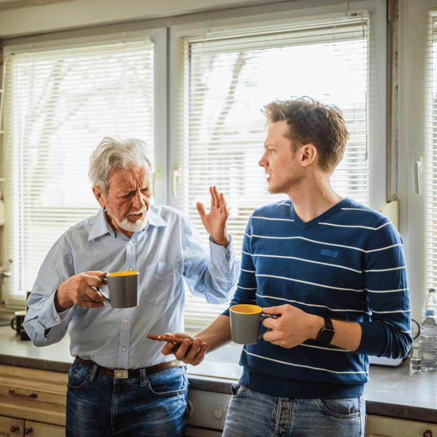 younger man annoying older saying sus