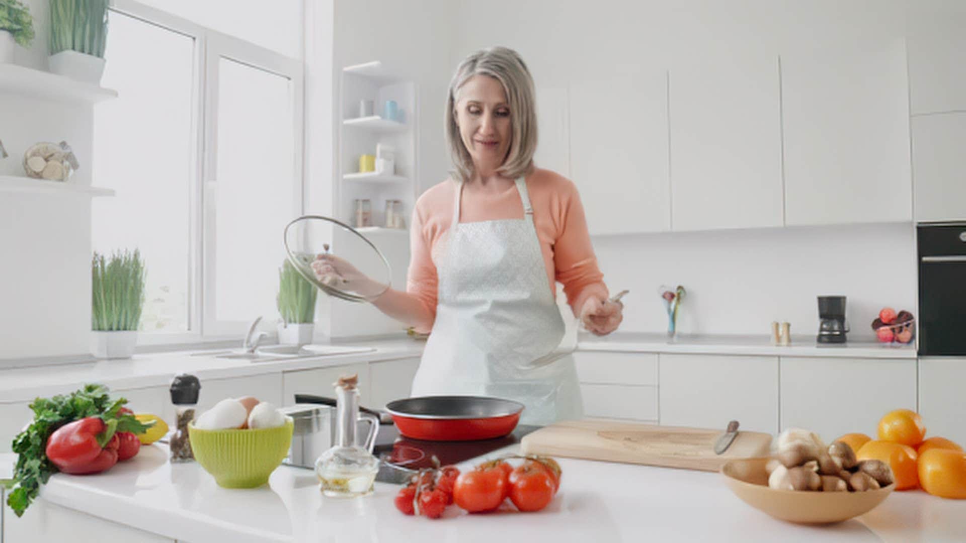 boomer woman cooking without seasoning