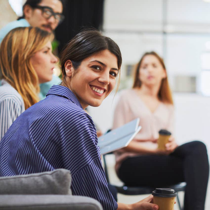 gen z woman in a work meeting