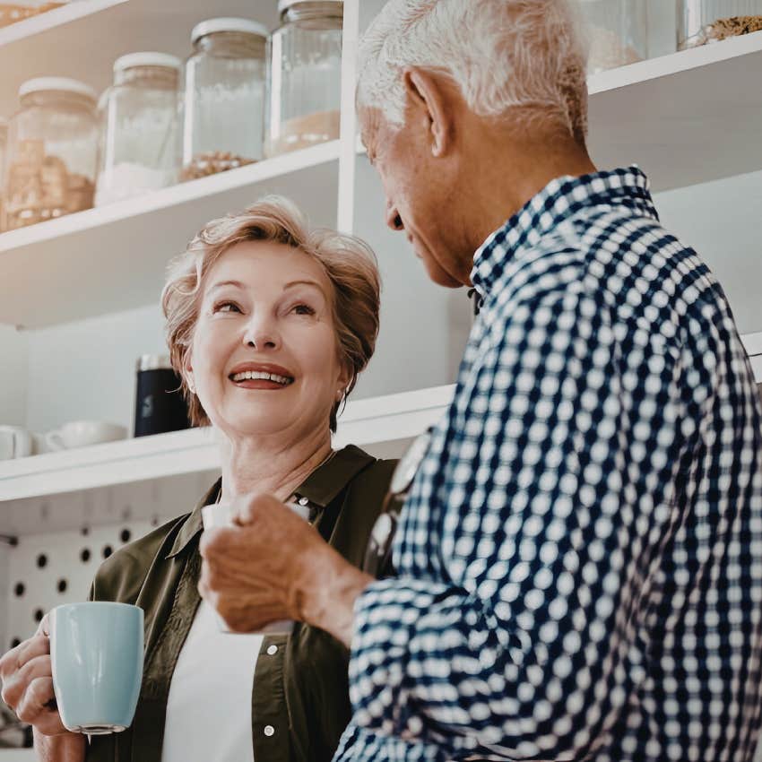boomer man telling a lie to his wife