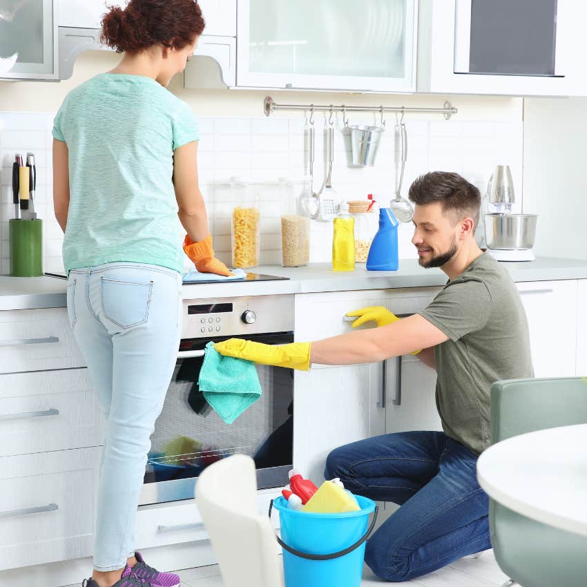 millennial couple helping around the house