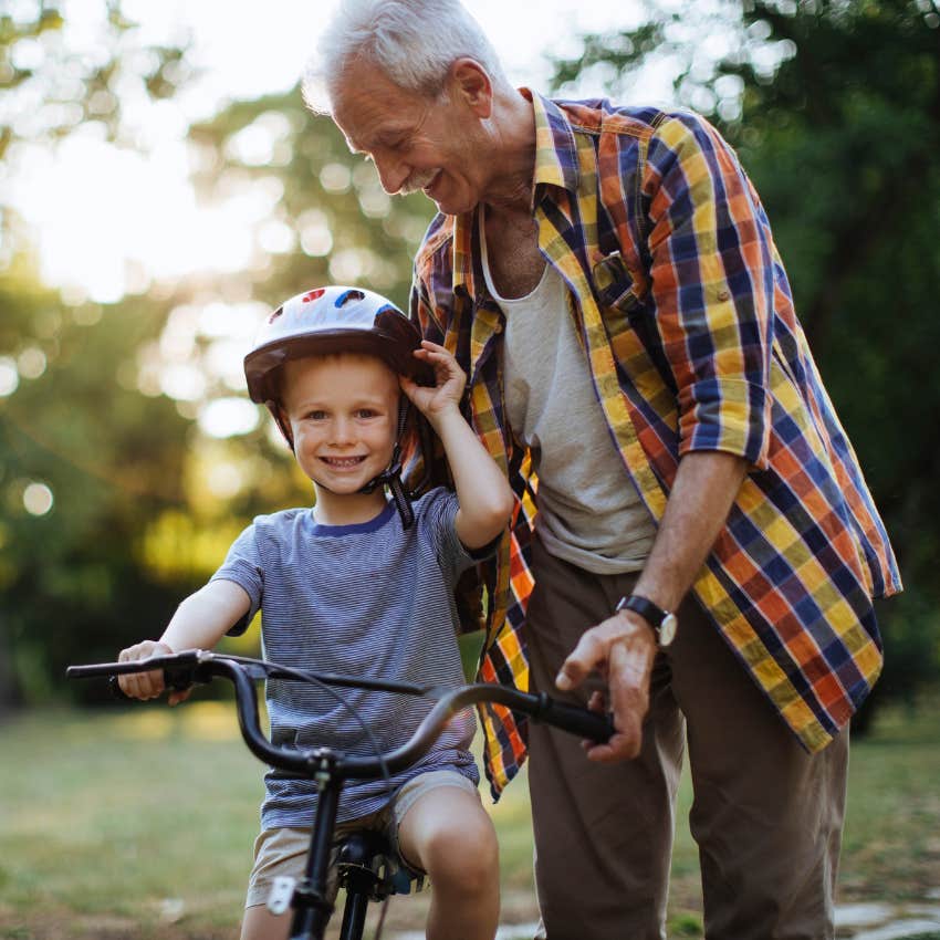 boomer man spending his day off with his grandson