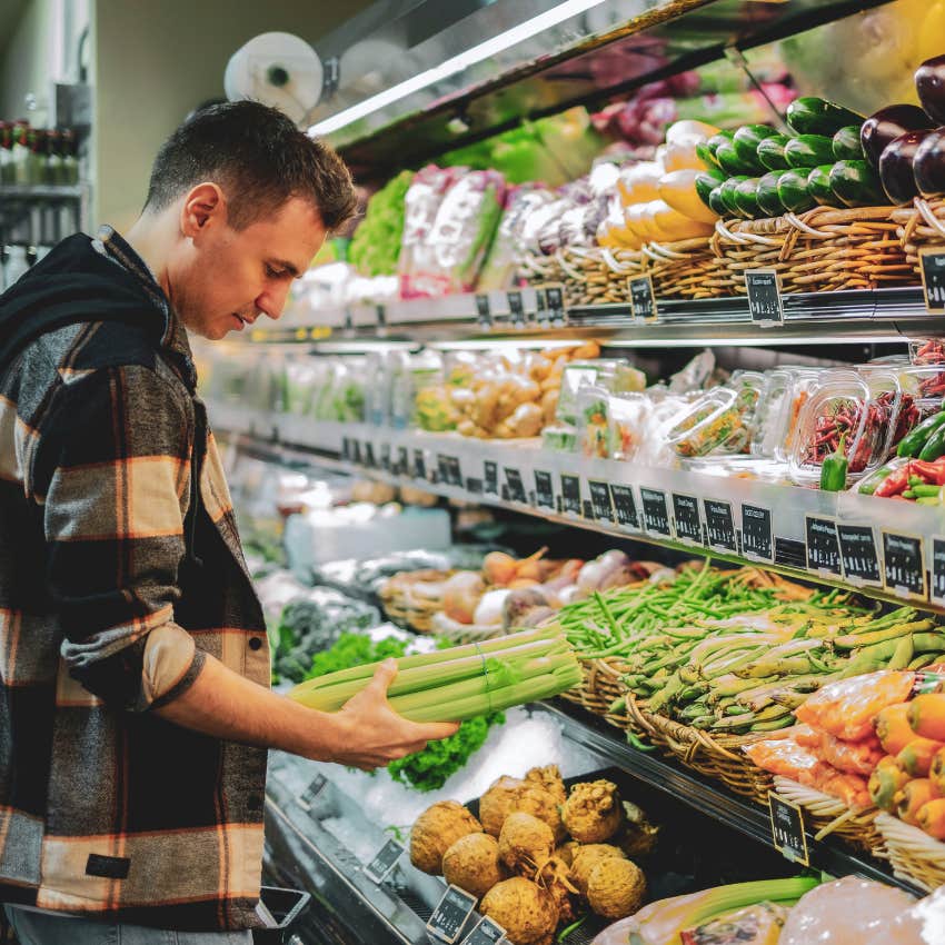 millennial man wearing casual clothes at the grocery store