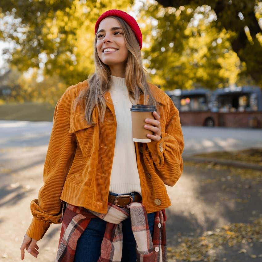 gen z woman walking carefree appreciating the little things