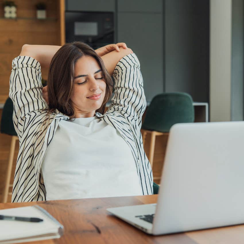 Gen Z woman relaxing at work