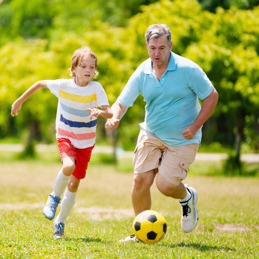 dad doesn't know how to have fun while playing soccer with son because his parents made everything a competition