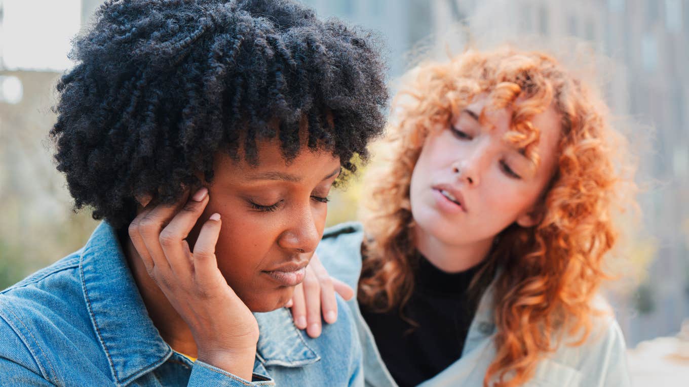 Empathetic woman listens.