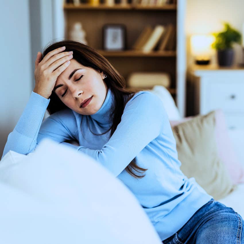 Woman tired from hosting at home.