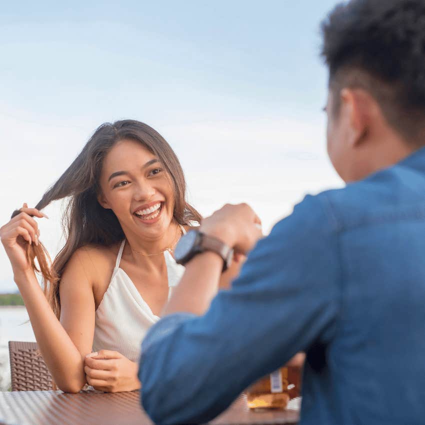 man flirting with woman saying here's my take