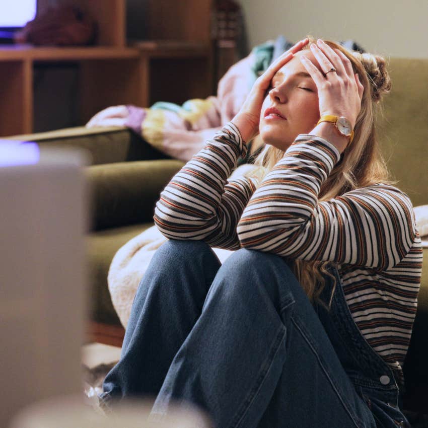 Struggling woman dealing with life transitions and change.