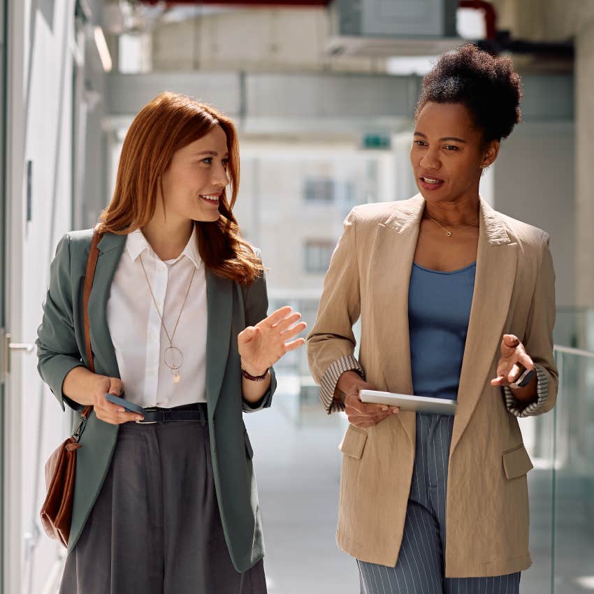 millennial women having a workplace conversation