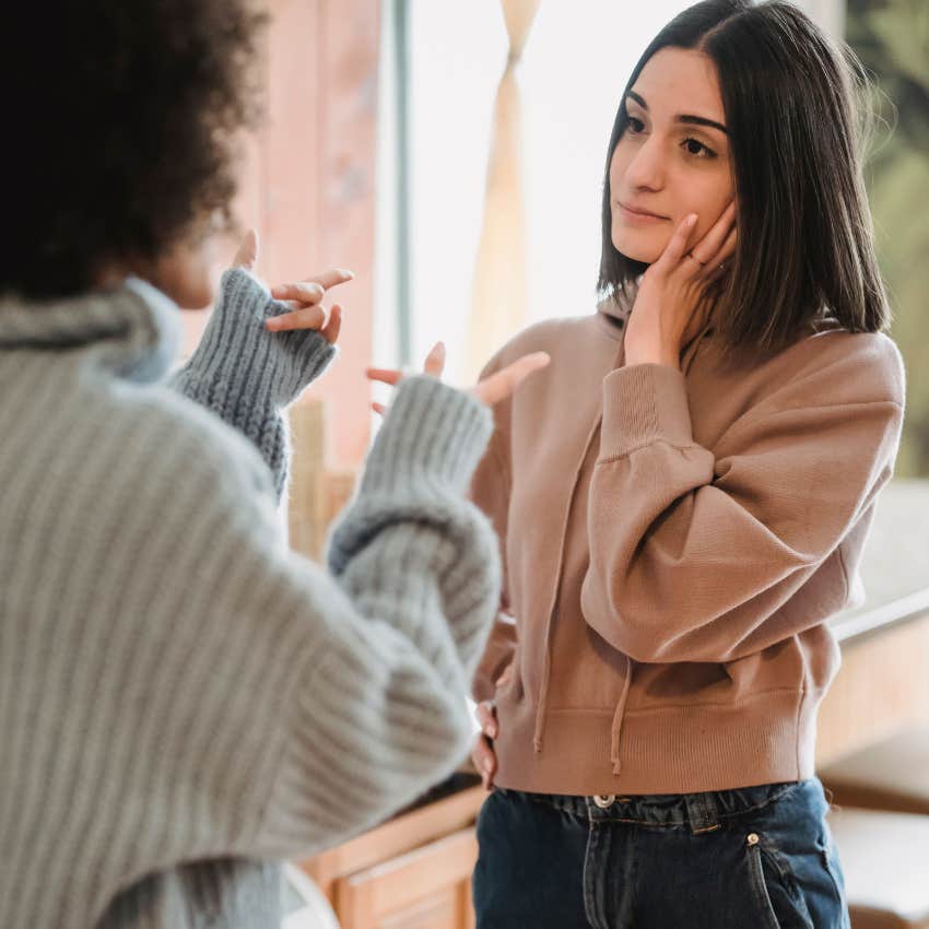 judgmental woman being rude to acquaintance and her style