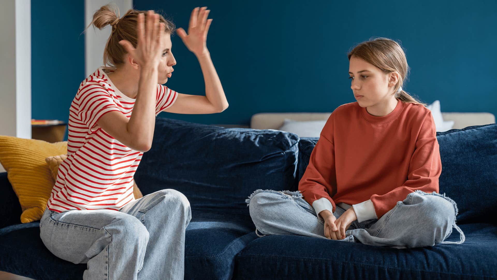 teenage daughter in red shirt having her words twisted until she became the villain