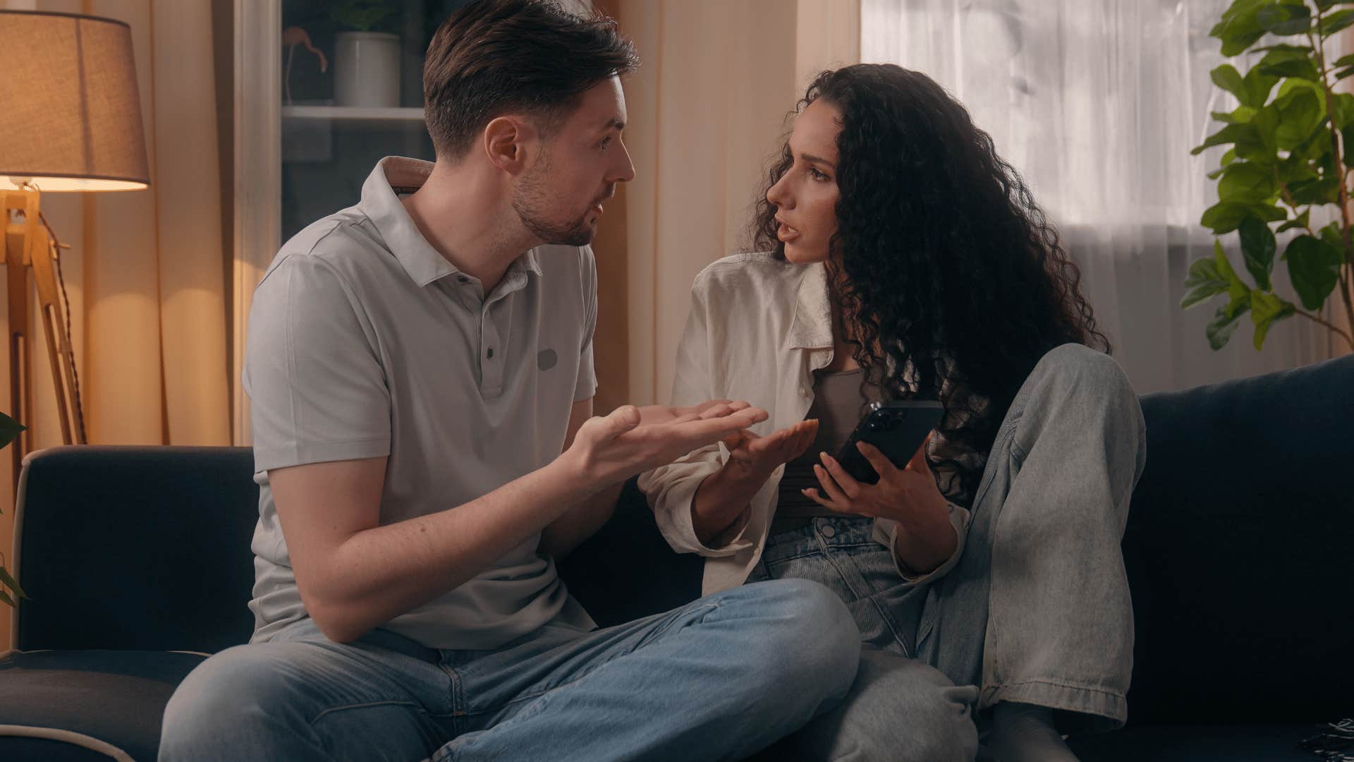 woman telling man she can put two and two together