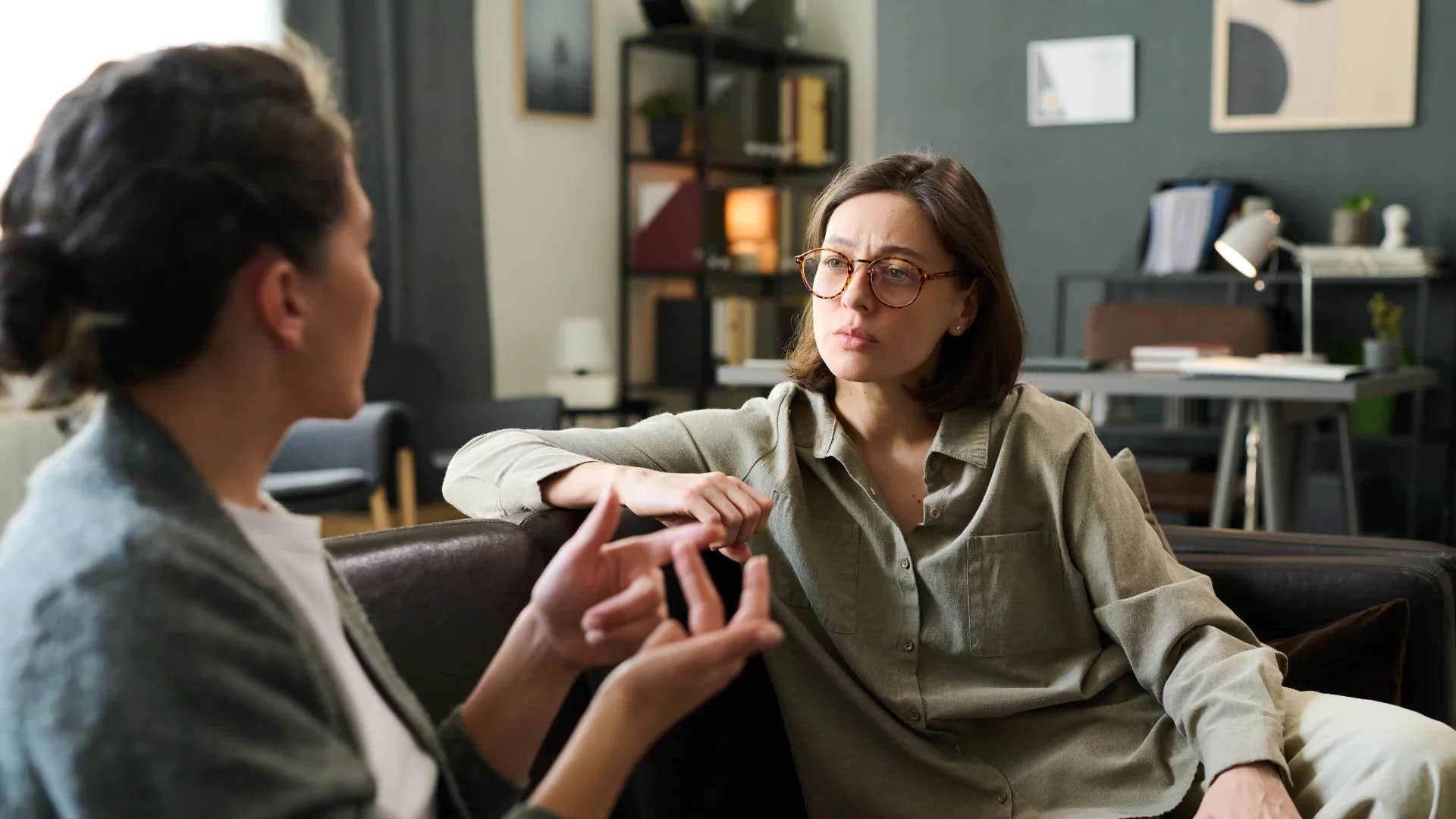 professional woman saying thanks but i'm comfortable with the way i'm managing this