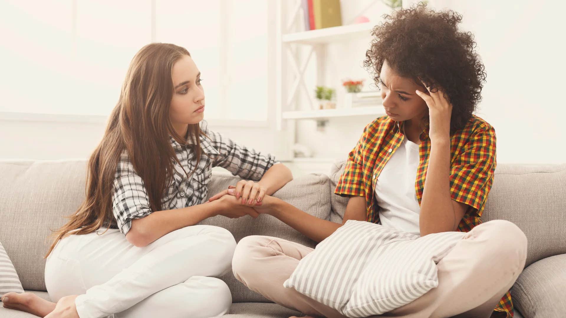 woman who knows better than to give unsolicited advice telling her friend do you want advice solutions or ears
