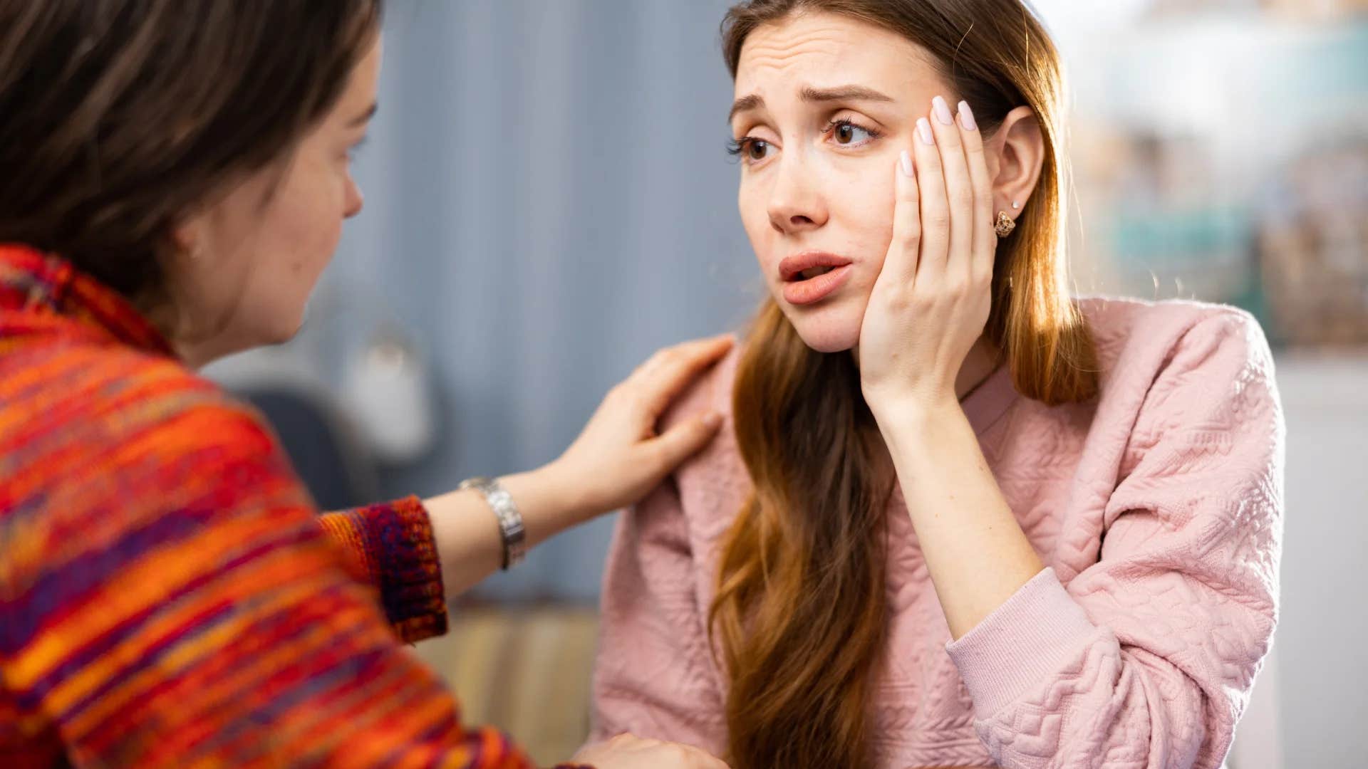 woman who knows better than to give unsolicited advice telling her friend that sounds