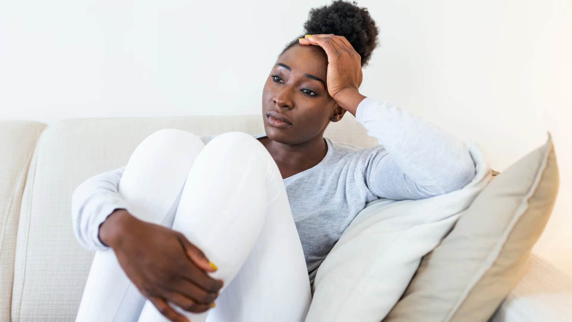 young woman making herself more miserable than she needs to be telling herself i never get what i want