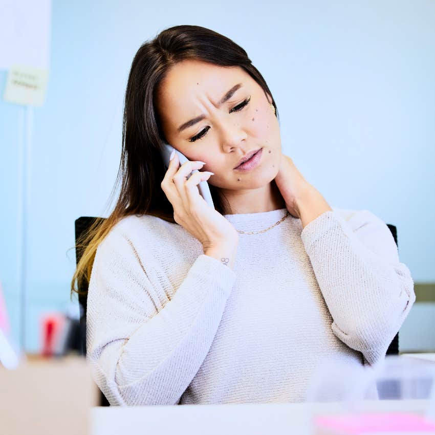 exhausted woman telling friend on the phone I don't have the time for errands