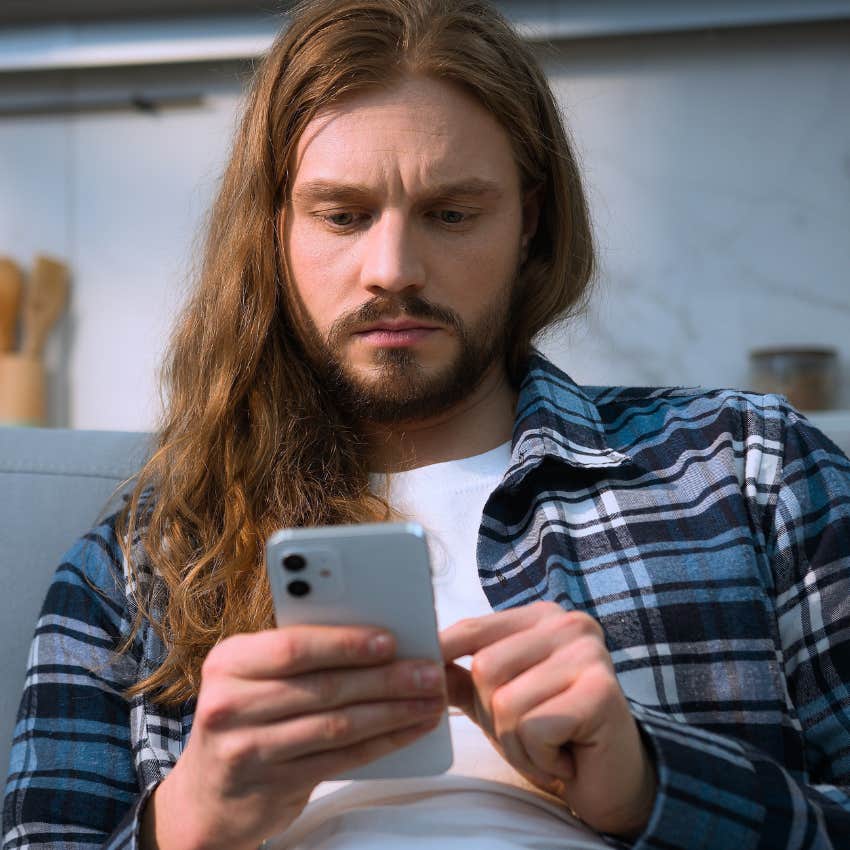 man saying I'll just order it online looking at his phone instead of running an errand