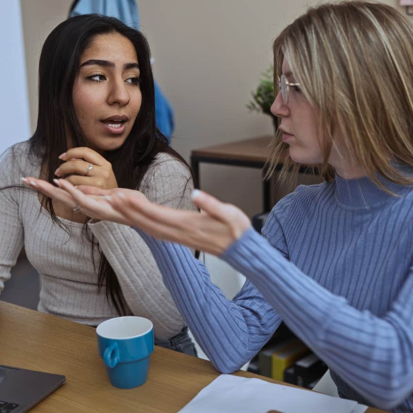 woman telling her friend I need to be in bed early to avoid hosting visitors
