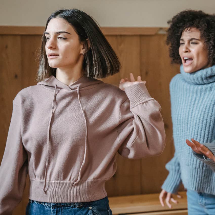 woman dealing with complainer by walking away