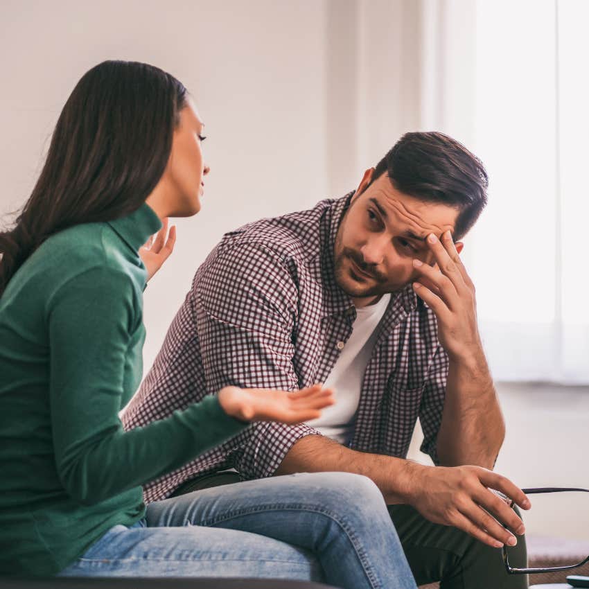 woman telling man who complains to start with the first step