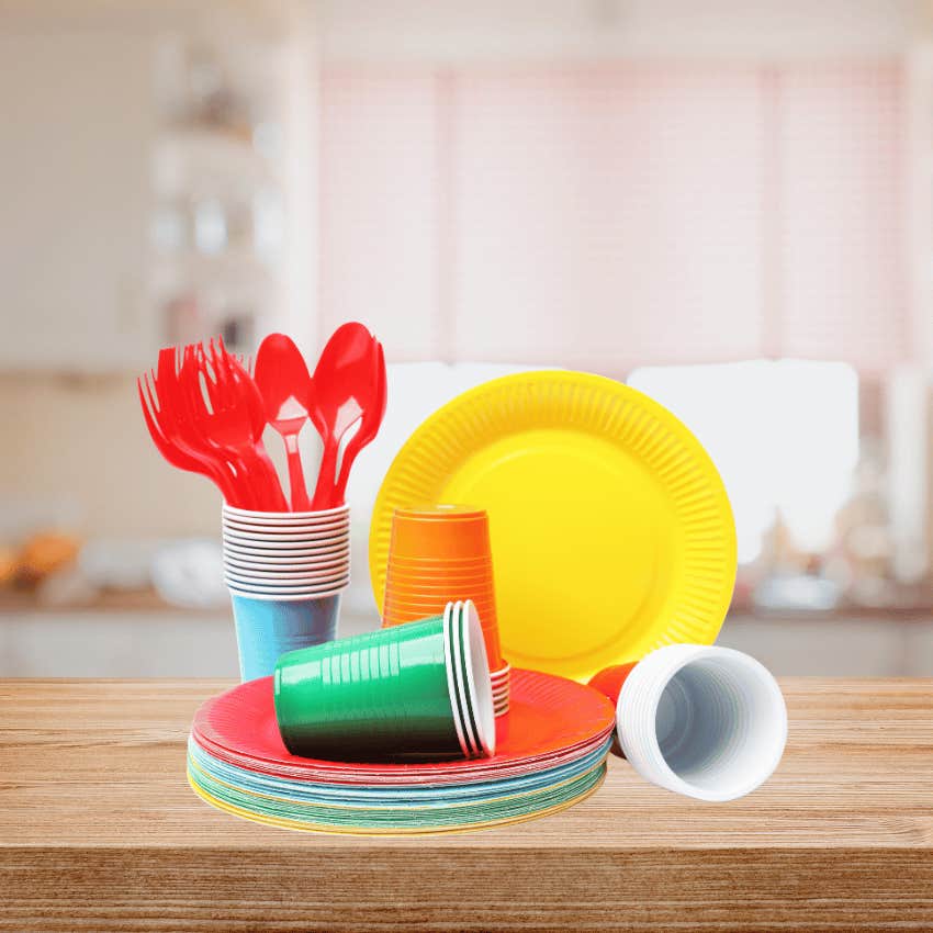 stacked disposable household items 