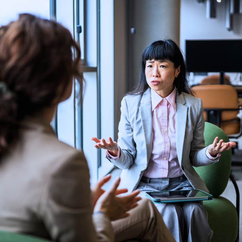 woman not enjoying her life telling work colleague I can never catch a break