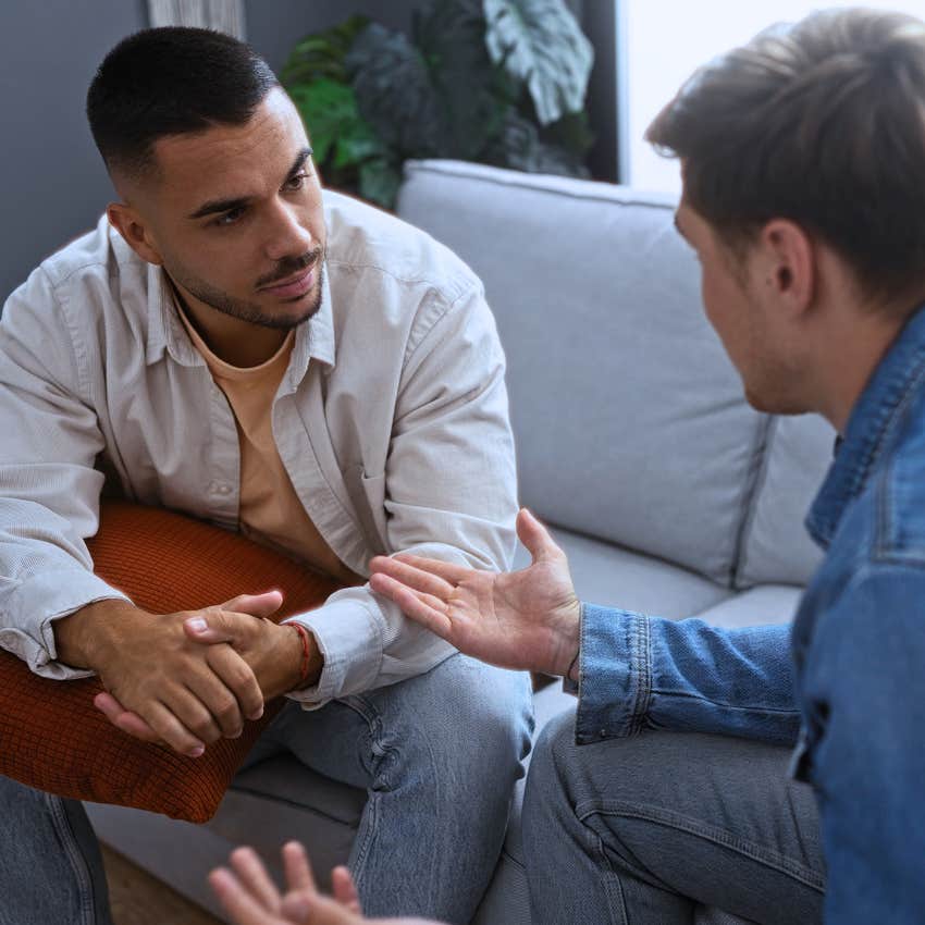 kind-hearted man comforting friend saying I'm giving you some grace