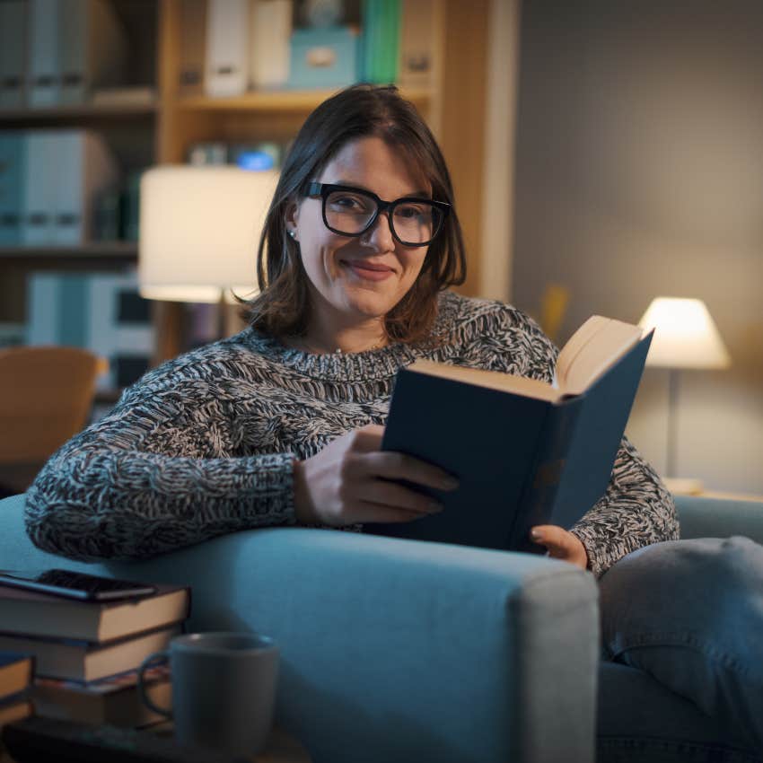 Woman spending all day alone and staying off social media.